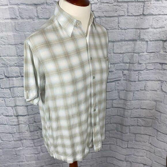 Marc edwards men L washable linen blend button down plaid short sleeve shirt - Picture 4 of 11